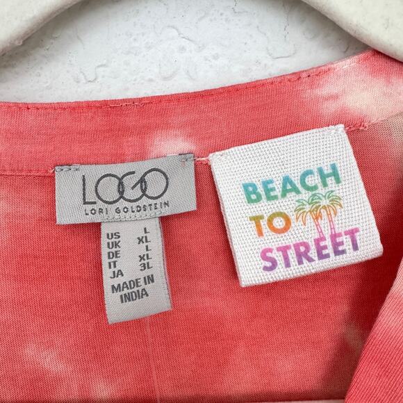 LOGO By Lori Goldstein Womens India Button Shirt Watercolor Mixed Fabric Orange - Picture 2 of 9